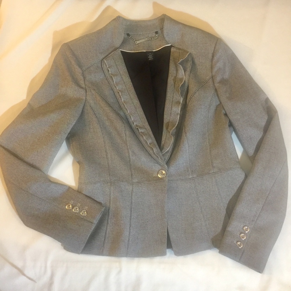 WHBM Ruffled Lapel Peplum Blazer Jacket Gray 8